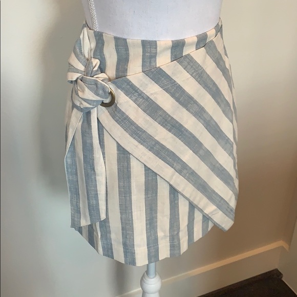 High Waisted Blue Stripe Linen Skirt - Picture 8 of 8